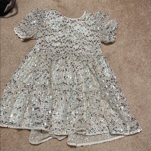 Cat & Jack Glittering Sequin Dress - Cream and Silver size S